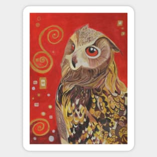 Eagle owl painting in red and gold. Sticker